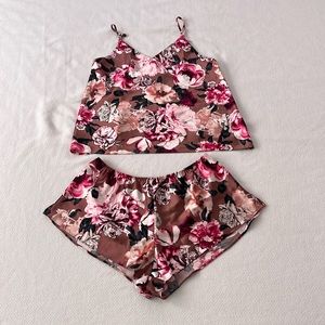 Victoria’s Secret VS Draped Back Rose Pink Floral Satin Cami Set